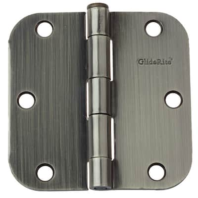 GlideRite 3.5" x 5/8" Radius Antique Brass Door Hinges (Pack of 12)