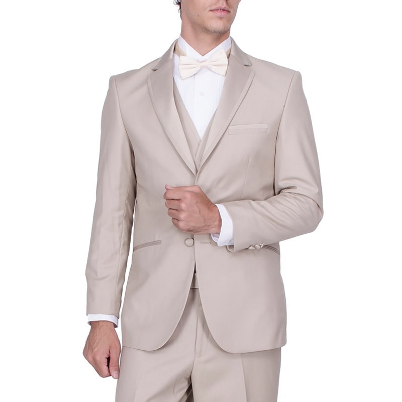 Mens Beige Vested Tuxedo With Smart Satin Trim