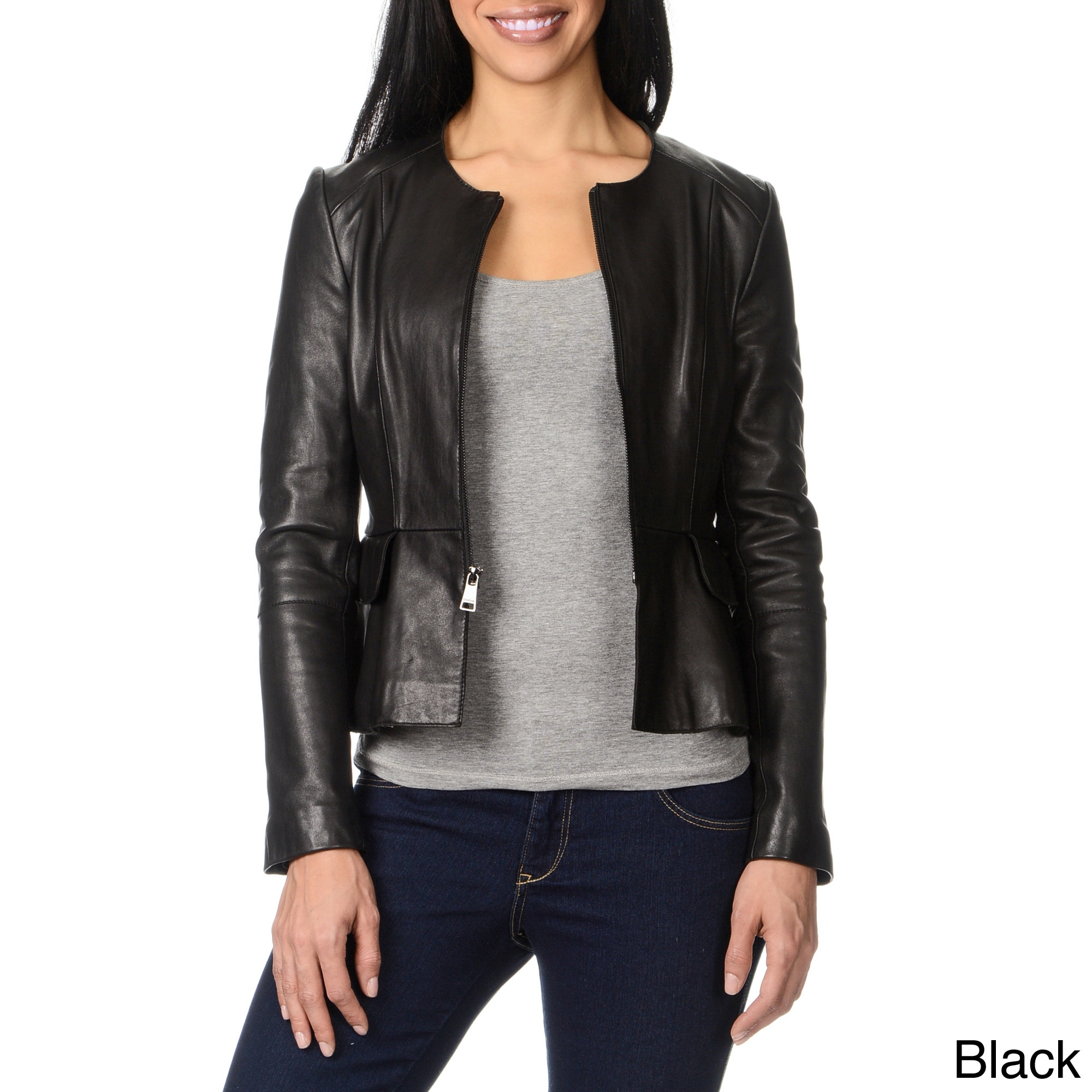 Bebe Womens Leather Peplum Jacket