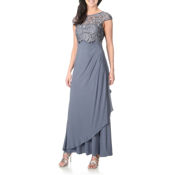 Shop Patra Women's Lace Pop-Over Jersey Knit Evening Gown - Overstock ...