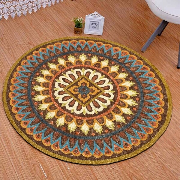 Shop LR Home Hand Tufted Dazzle Floral Mandala Brown Wool Rug - 4' x 4 ...