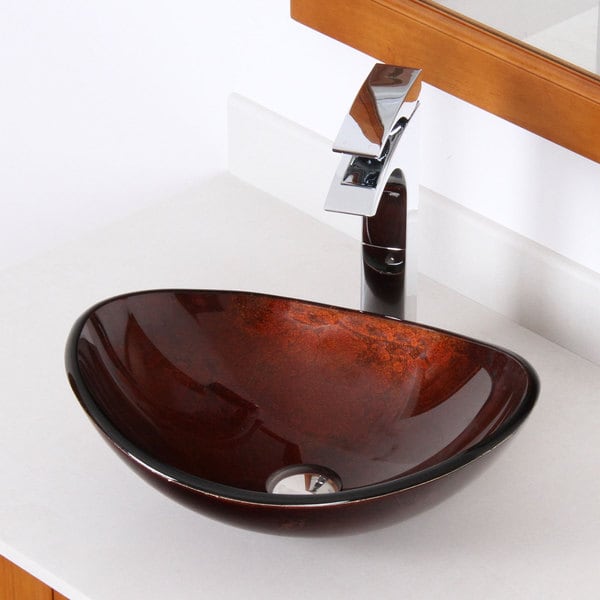 Elite 1411 Unique Oval Artistic Bronze Tempered Glass Bathroom Vessel ...