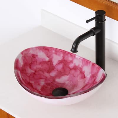 Elite Unique Oval Cloud Style Tempered Glass Bathroom Vessel Sink