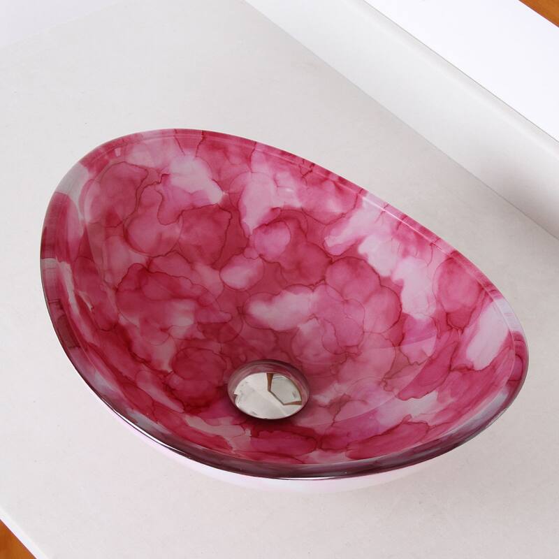 Elite Unique Oval Cloud Style Tempered Glass Bathroom Vessel Sink