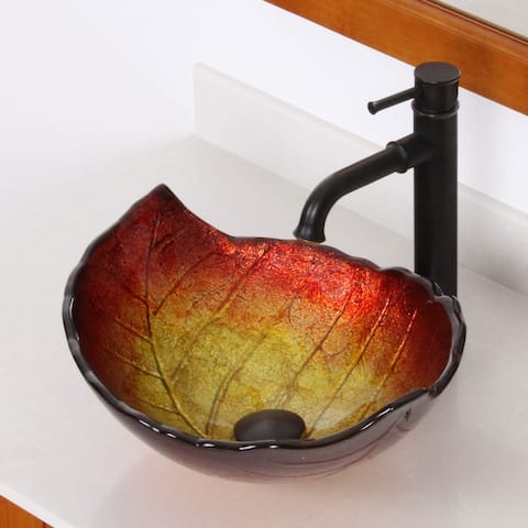 Elite Summer Leaves Design Tempered Glass Bathroom Vessel Sink