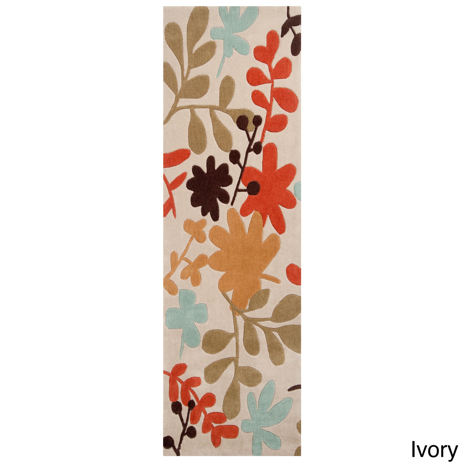 Hand tufted Floral Contemporary Brown/ Grey/ Ivory/ Teal, Aqua Runner Rug (26 X 8)