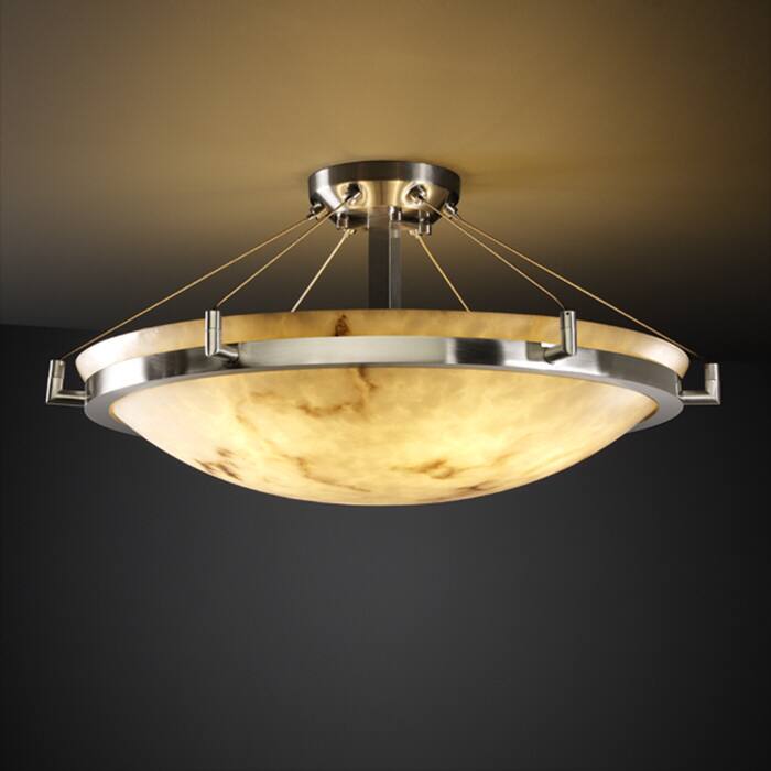Justice Design LumenAria Ring 6-light Brushed Nickel Round Bowl Semi-flush, Faux Alabaster Shade