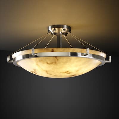 Justice Design LumenAria Ring 6-light Brushed Nickel Round Bowl Semi-flush, Faux Alabaster Shade