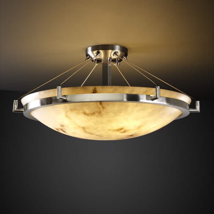 Justice Design LumenAria Ring 6-light Brushed Nickel Round Bowl Semi-flush, Faux Alabaster Shade