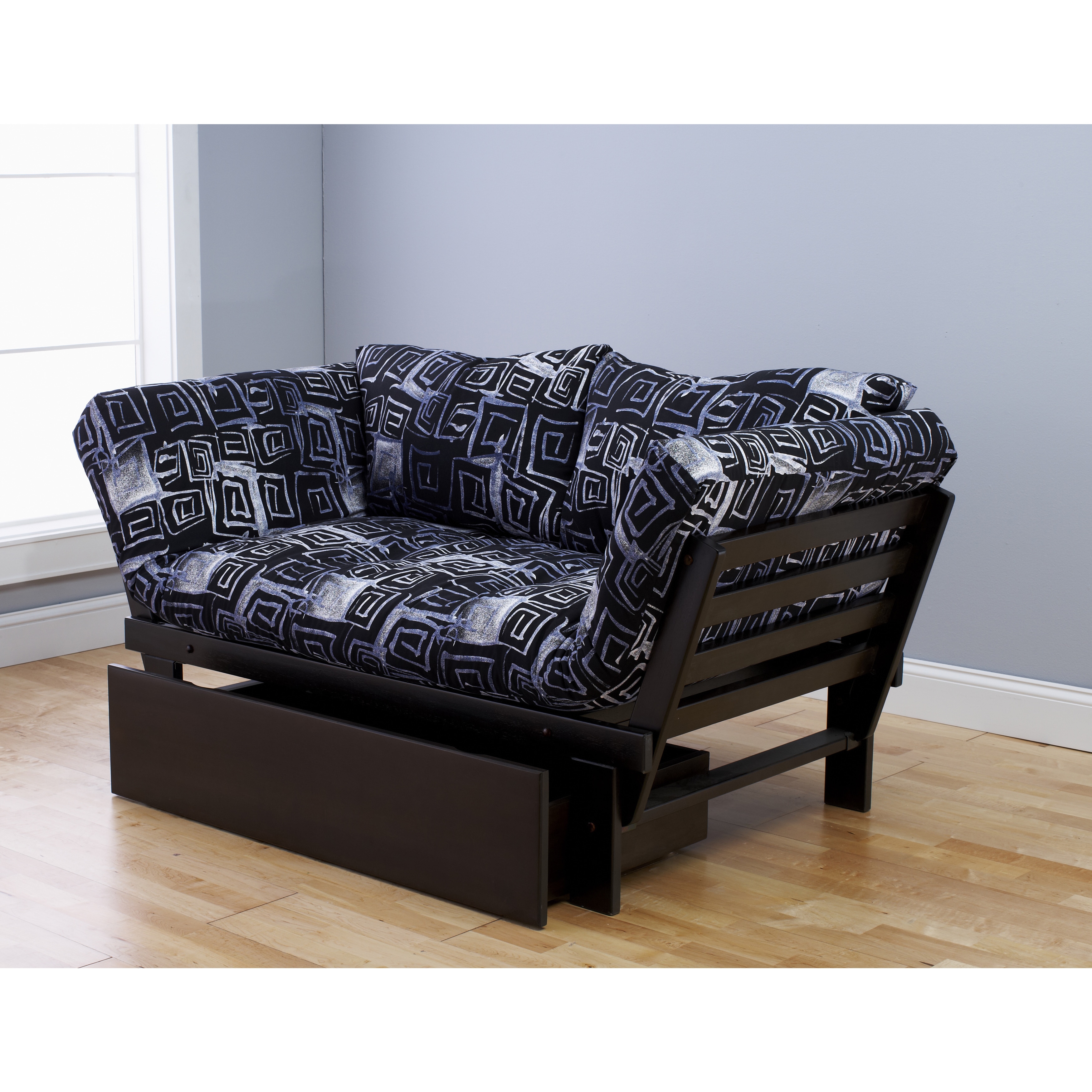 Elite Wood Abstract Black And Blue Lounger With Drawer