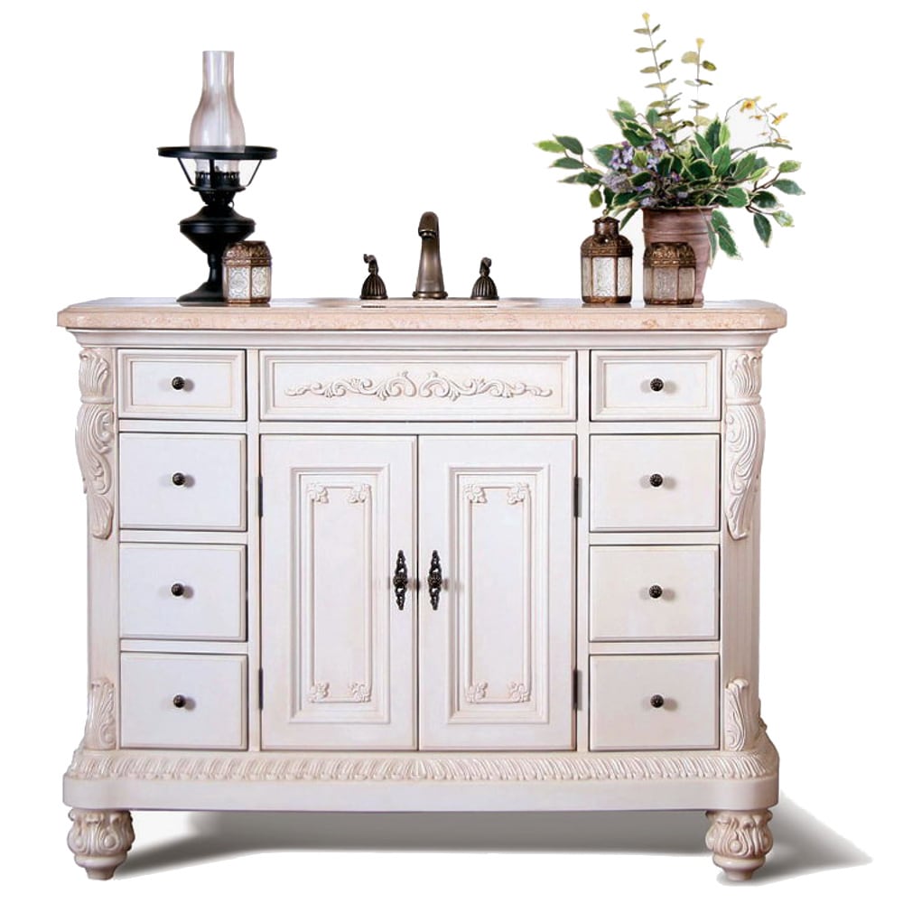 Legion Furniture Traditional Style Marble Top 48 Inch Single Sink Bathroom Vanity Beige Size Single Vanities