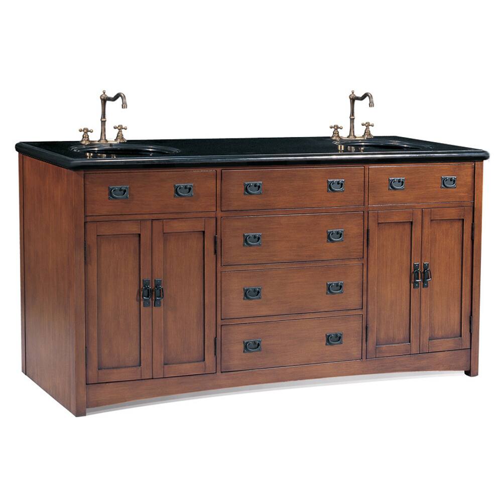 Mission Style 72-inch Medium Pecan Double Sink Bathroom Vanity