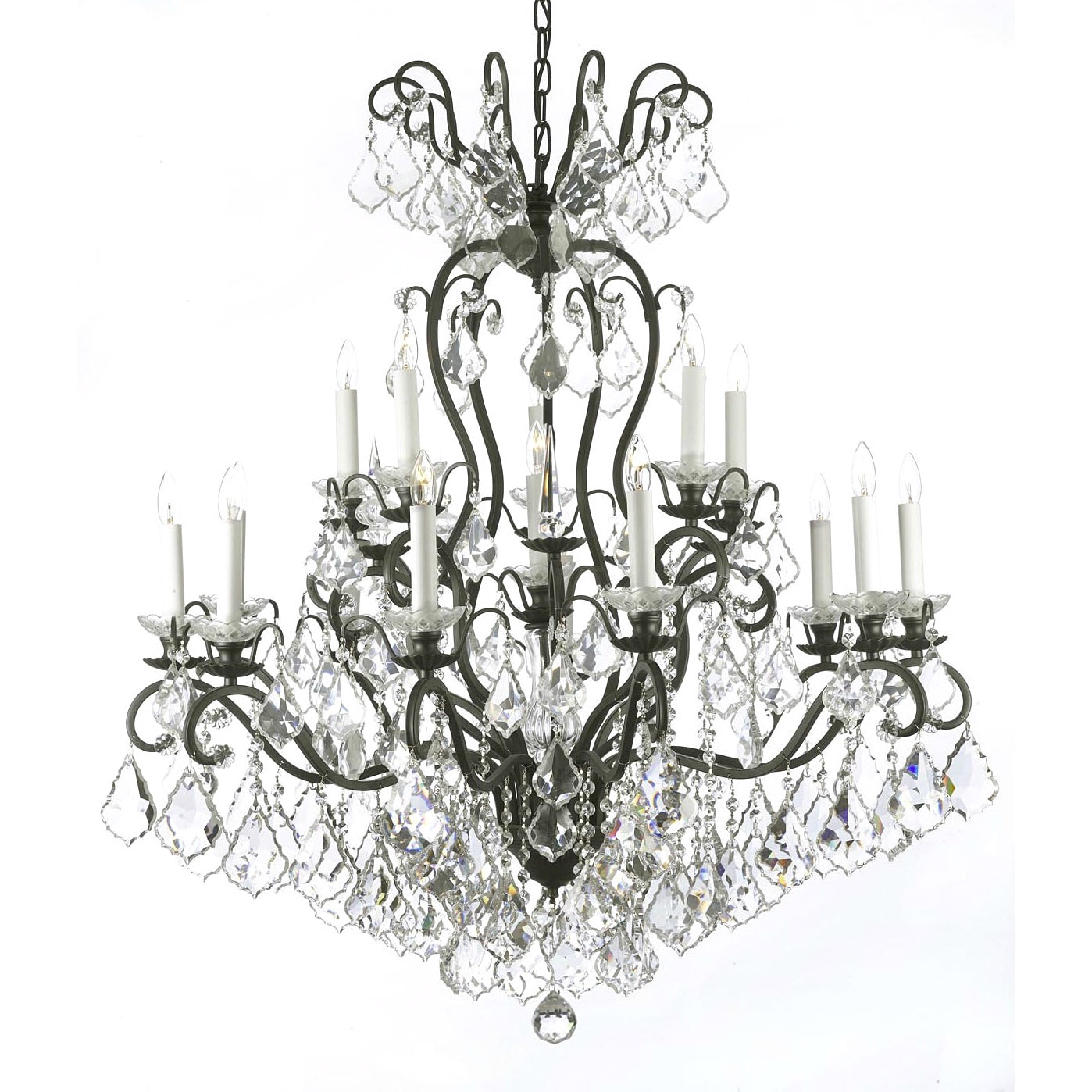 Versailles Wrought Iron And Crystal 16 Light Chandelier Black