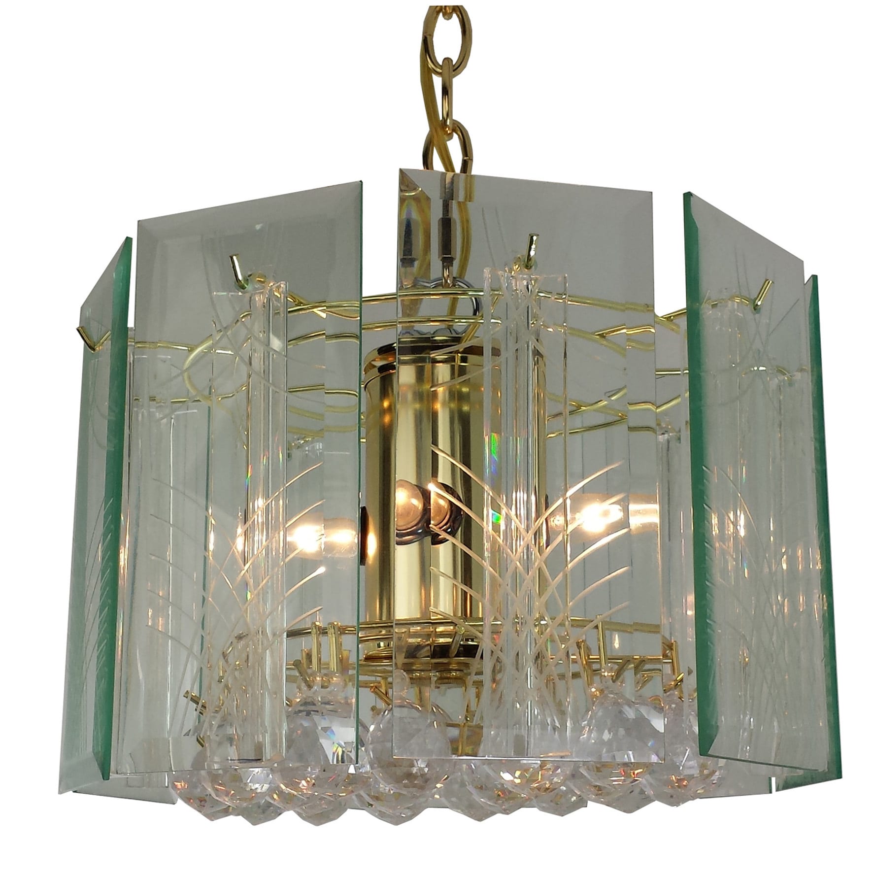 4 light Wexford With Lazer Cut And Gem Chandelier With Brass Finish