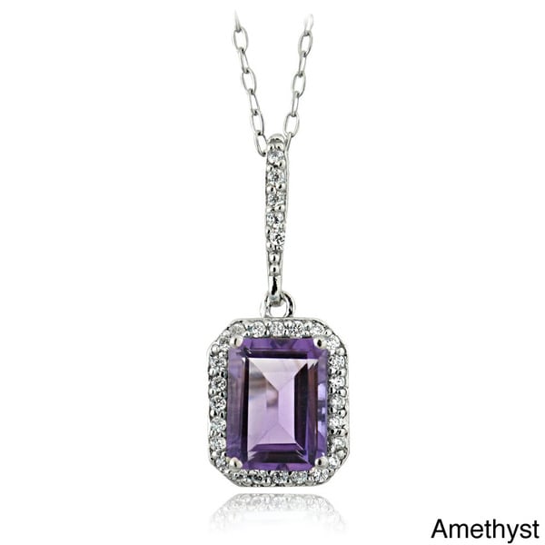 Glitzy Rocks Sterling Silver Gemstone and Cubic Zirconia Emerald cut