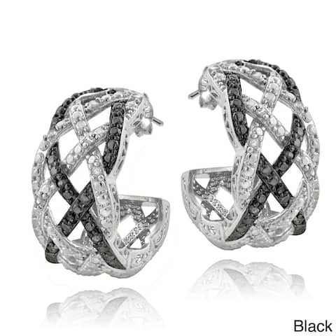 DB Designs Silvertone 1/4ct TDW Black or Blue and White Diamond Weave Half Hoop Earrings