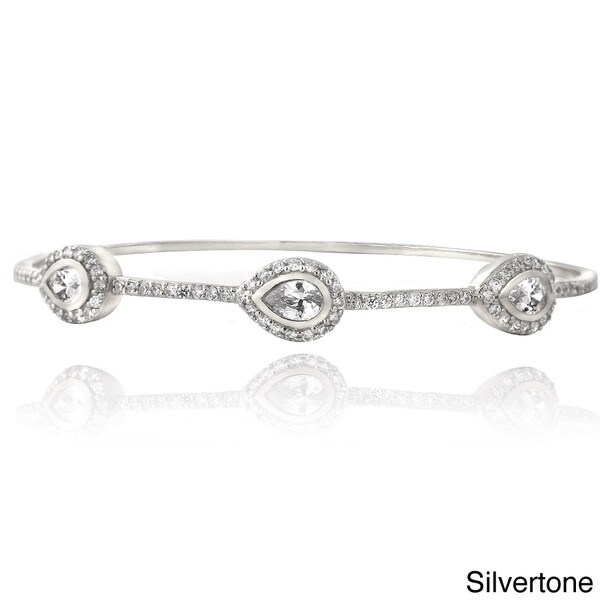 Icz Stonez Silver Tone Cubic Zirconia Three Teardrop Bangle Bracelet