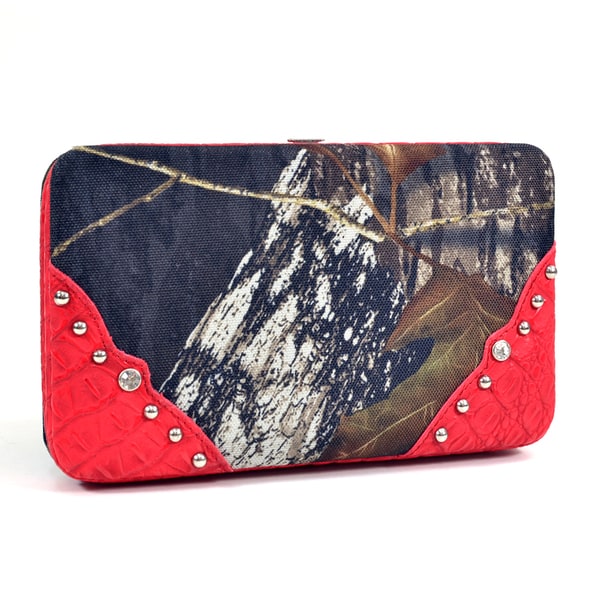 Camouflage/ Red Framed Stud accent Checkbook Wallet  