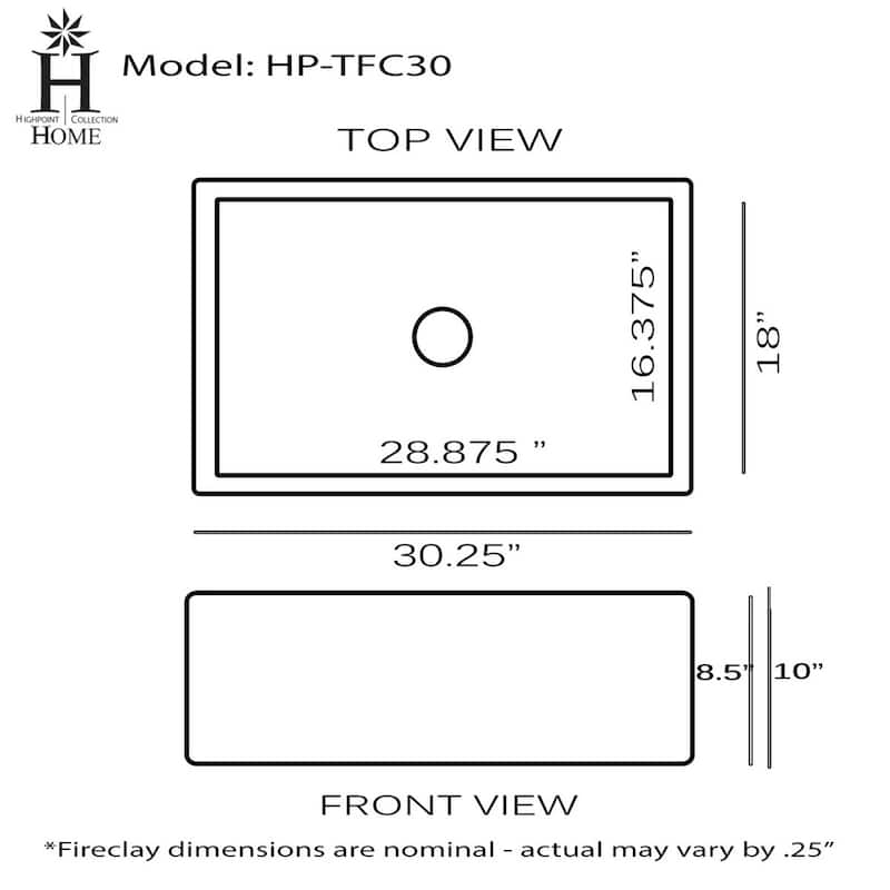 Highpoint Collection Grey 30-inch Single Bowl Fireclay Farmhouse Kitchen Sink - 30.25 x 18 x 10
