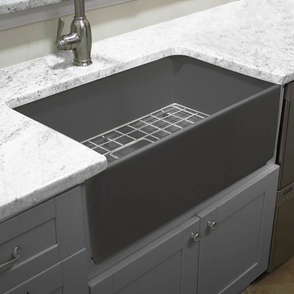 Highpoint Collection Grey 30 inch Single Bowl Fireclay Farmhouse Kitchen Sink e9a221ee f361 4799 9ddf bce6ec19a9c8_600