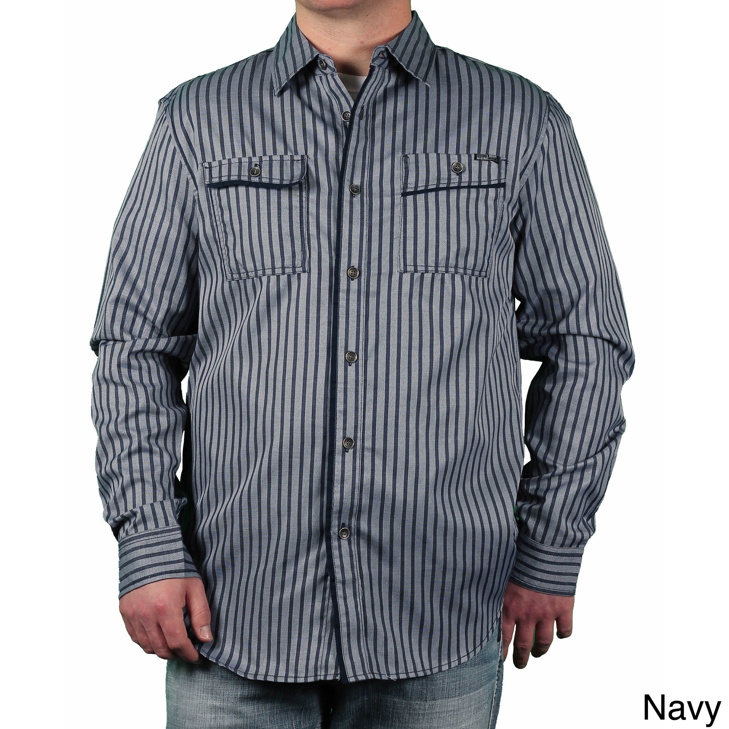 Mo7 Mo7 Mens Pencil Striped Button down Shirt Navy Size S