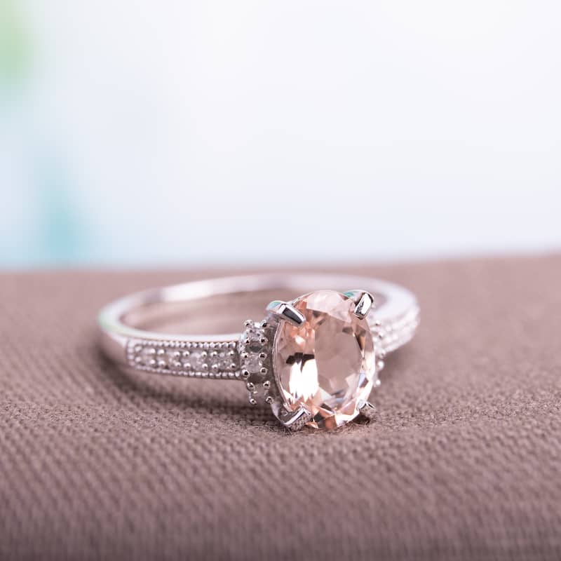 Miadora Sterling Silver 1 1/6ct TGW Morganite and Diamond Accent Cocktail Ring