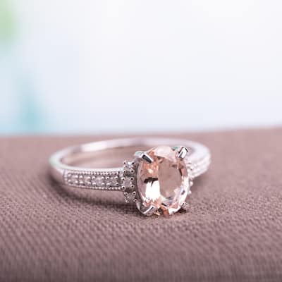 Miadora Sterling Silver 1 1/6ct TGW Morganite and Diamond Accent Cocktail Ring
