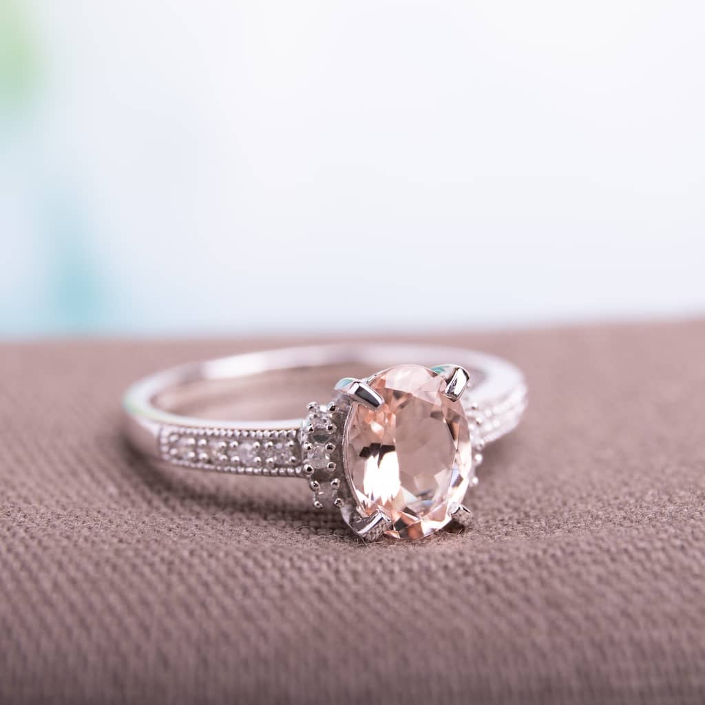 Miadora Sterling Silver 1 1/6ct TGW Morganite and Diamond Accent Cocktail Ring