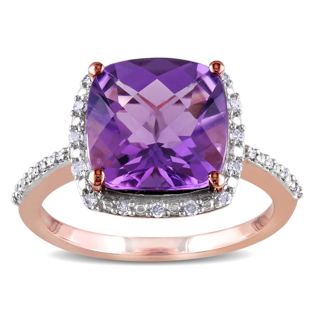 Miadora 10k Rose Gold Amethyst and 1/10ct TDW Diamond Ring (H-I, I2-I3)
