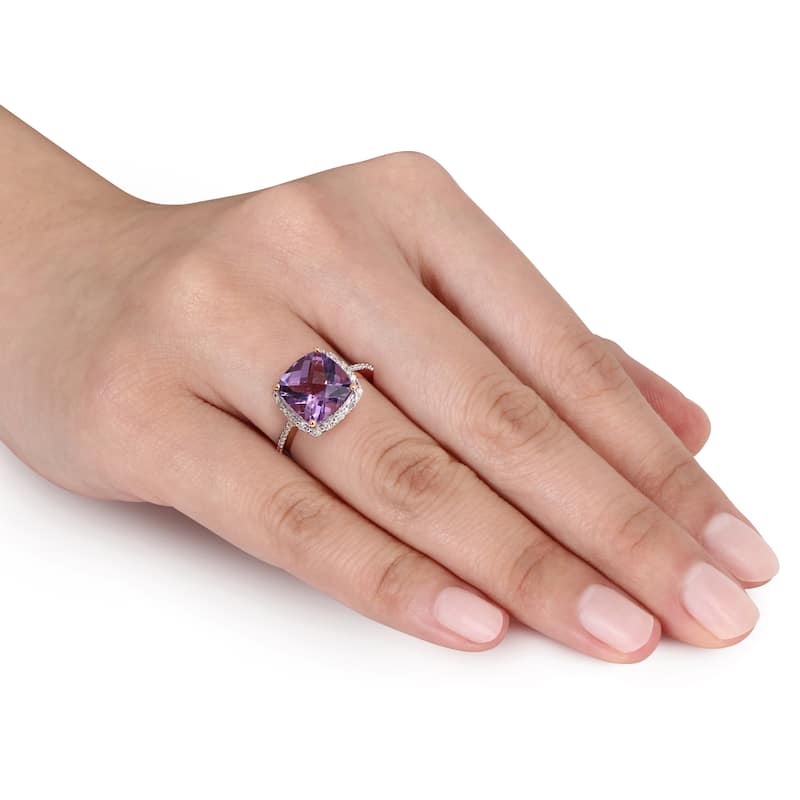 Miadora 10k Rose Gold Amethyst and 1/10ct TDW Diamond Ring (H-I, I2-I3)