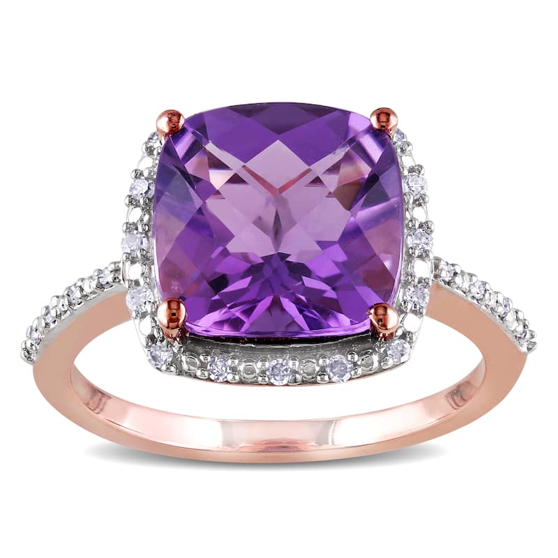 Miadora 10k Rose Gold Amethyst and 1/10ct TDW Diamond Ring (H-I, I2-I3) - 5