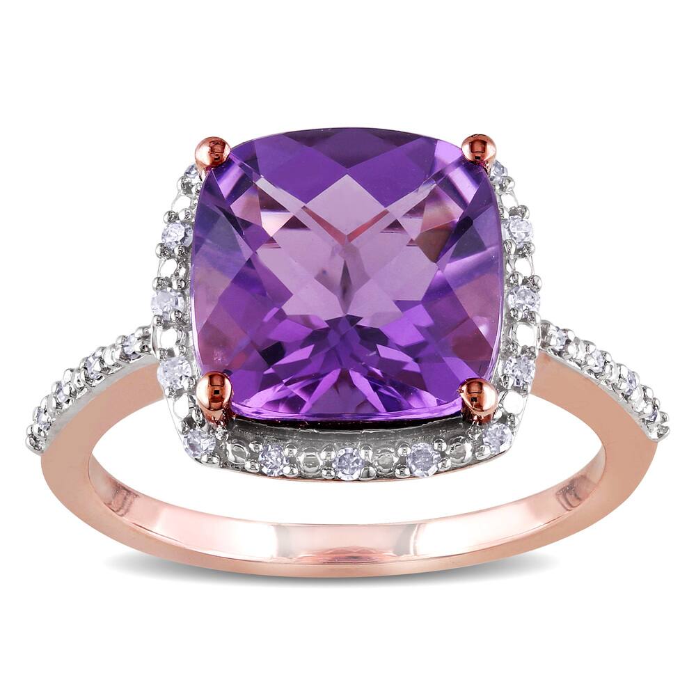 Miadora 10k Rose Gold Amethyst and 1/10ct TDW Diamond Ring (H-I, I2-I3)
