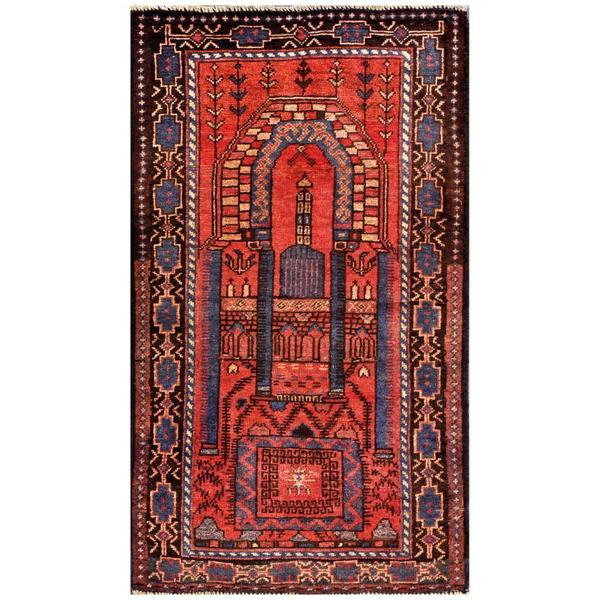 Herat Oriental Semi antique Afghan Hand knotted Tribal Balouchi Red/ Blue Wool Rug (2'6 x 4'4) NA 3x5   4x6 Rugs