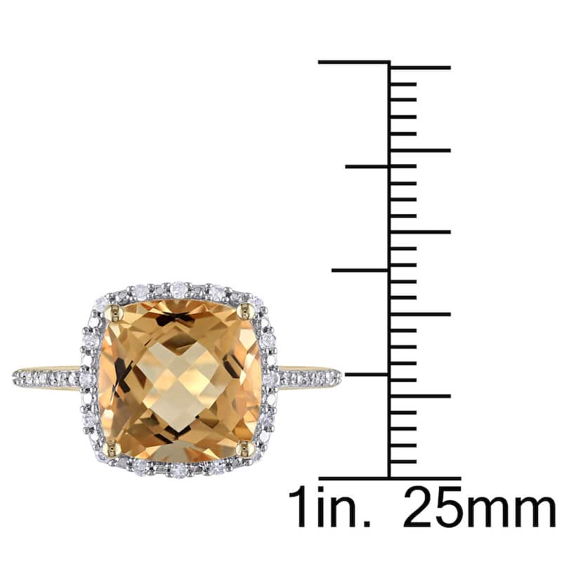Miadora 10k Yellow Gold Citrine and 1/10ct TDW Diamond Halo Ring (H-I, I2-I3)
