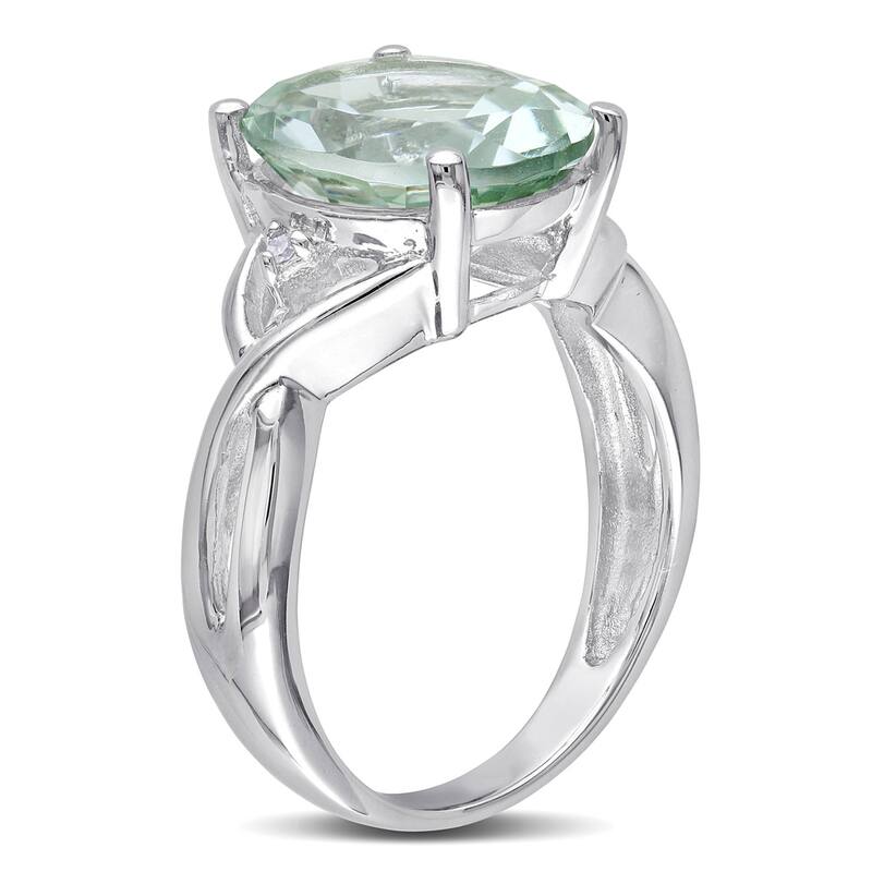 Miadora Sterling Silver 4 1/3ct TGW Green Amethyst and Diamond Accent Cocktail Ring