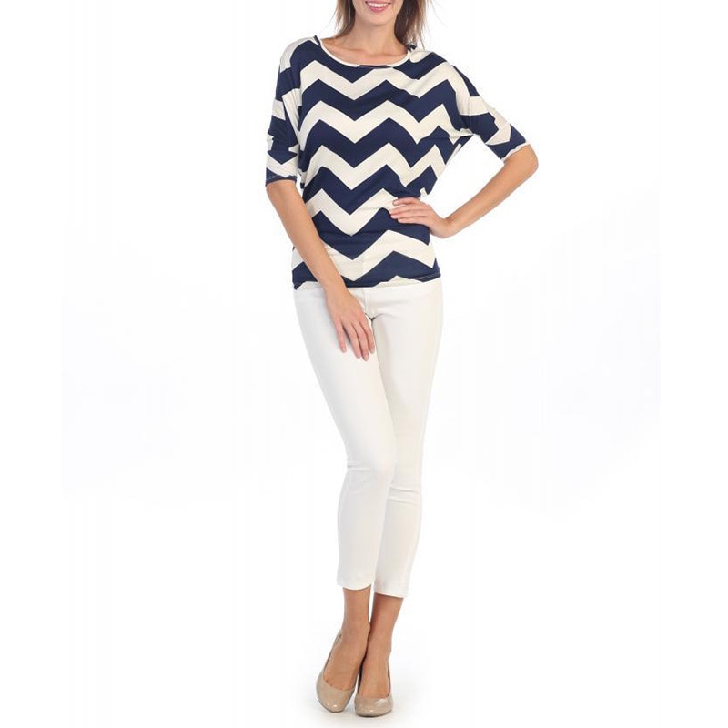 Womens Bold Navy Chevron Print Top