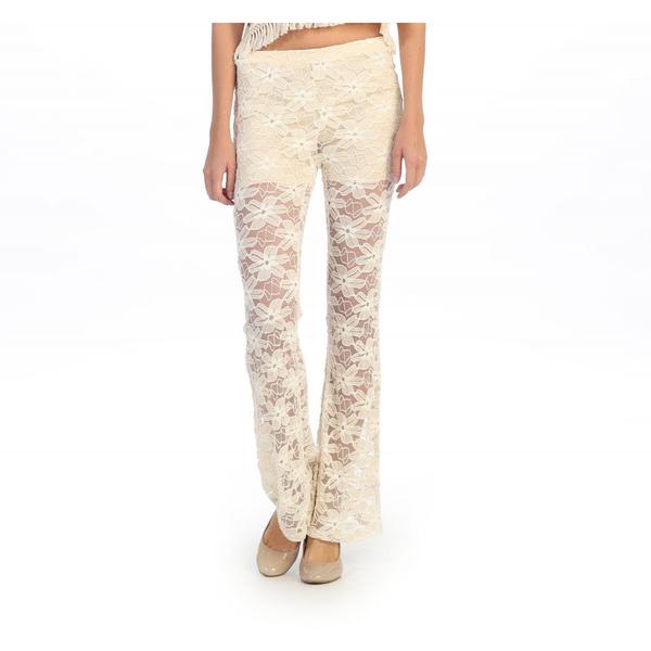 Shop Hadari Women's Beige Floral Lace Palazzo Pants - Free Shipping On ...