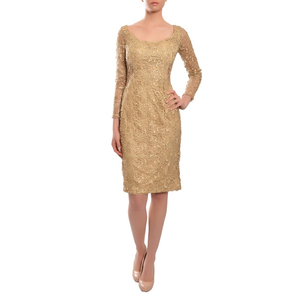 Mac Duggal Women's Gold Floral Lace Fitted Long-sleeve Dress - 16290440 ...