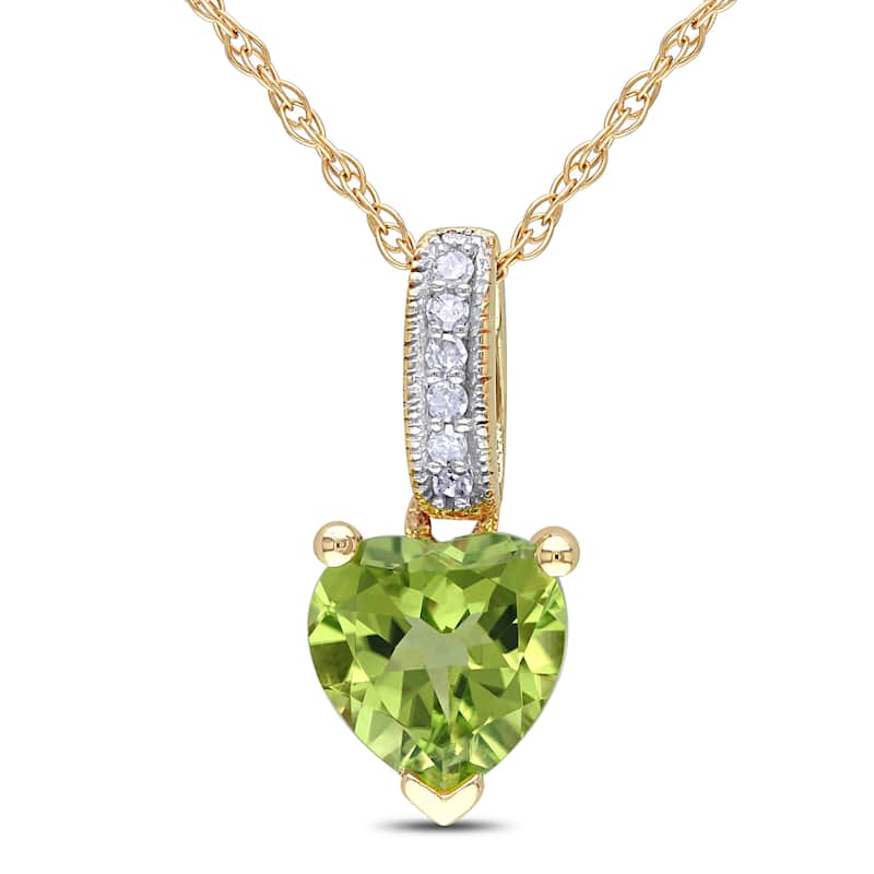 Miadora 10k Yellow Gold Peridot and Diamond Accent Heart Necklace