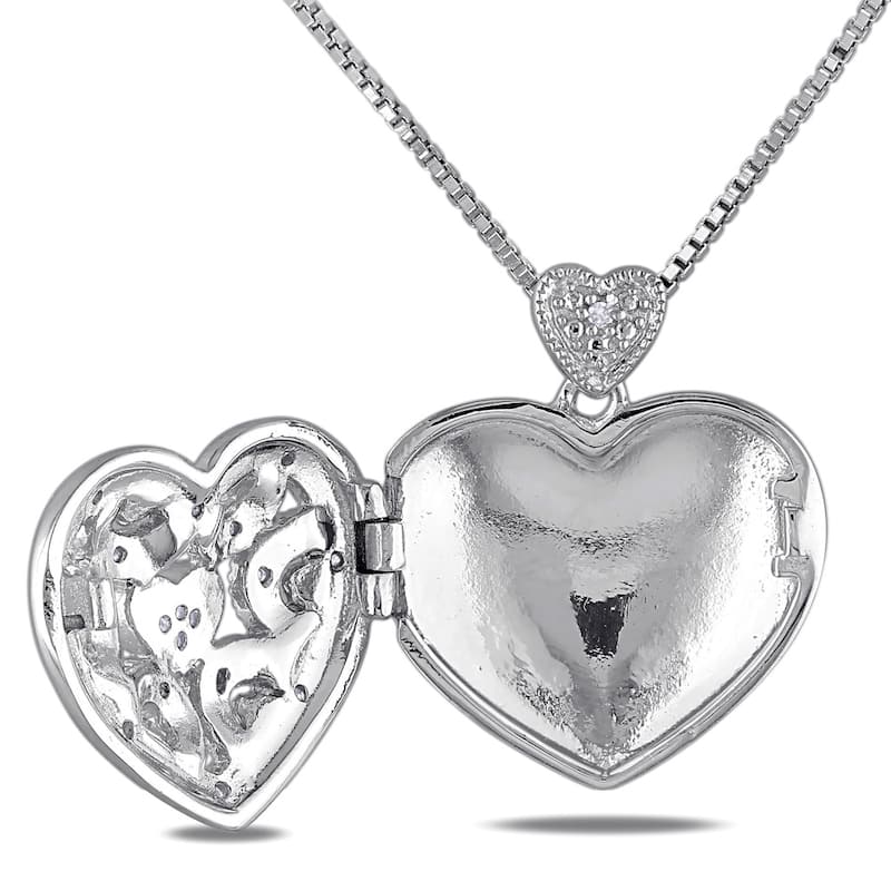 Miadora Sterling Silver 1/10ct TDW Diamond Heart Locket Necklace