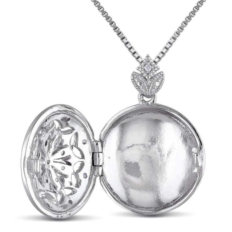 Miadora Sterling Silver 1/10ct TDW Diamond Vintage Floral Locket Necklace - 23.7 mm x 18 in x 17.1 mm
