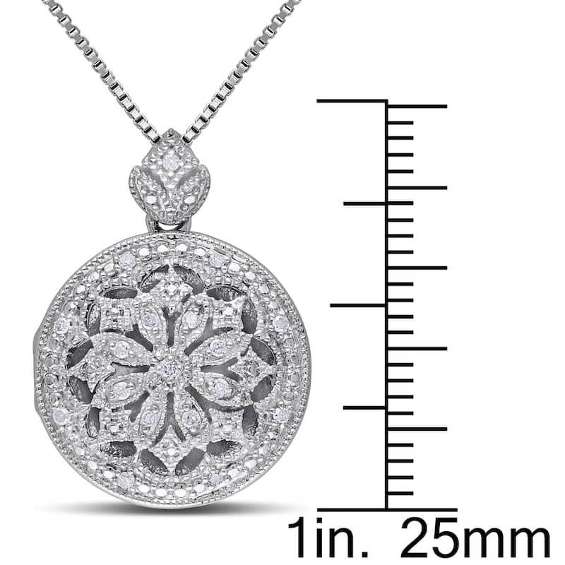 Miadora Sterling Silver 1/10ct TDW Diamond Vintage Floral Locket Necklace - 23.7 mm x 18 in x 17.1 mm