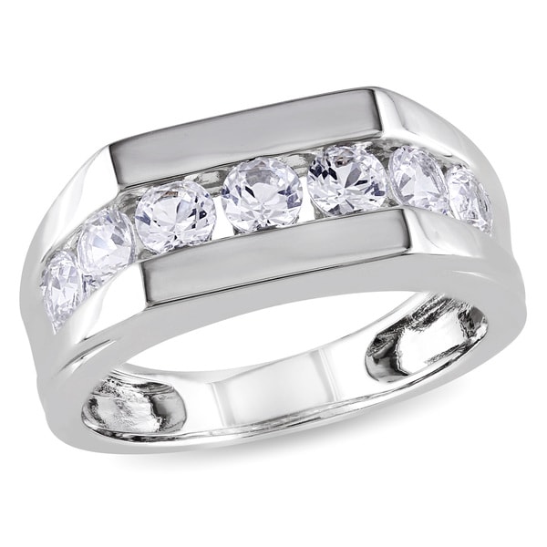 Shop Miadora Sterling Silver Channelset Created White Sapphire Men's Wedding Band Ring Free