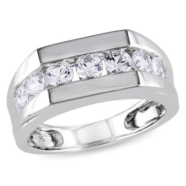 Shop Miadora Sterling Silver Channel Set Created White Sapphire