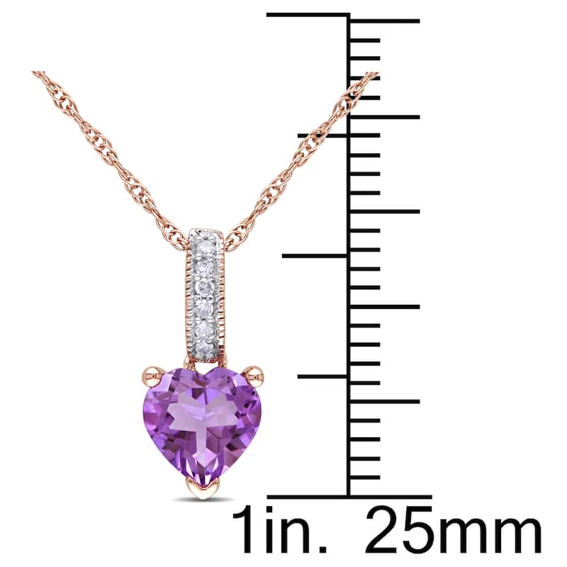 Miadora 10k Rose Gold Amethyst and Diamond Heart Necklace