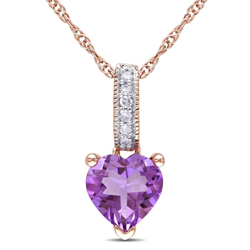 Miadora 10k Rose Gold Amethyst and Diamond Heart Necklace