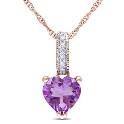Miadora 10k Rose Gold Amethyst and Diamond Heart Necklace