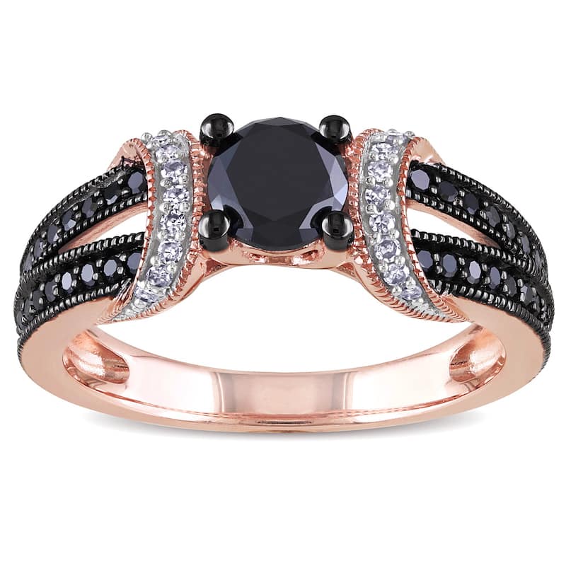 Miadora 10k Rose Gold 1ct TDW Black and White Diamond Split Shank Engagement Ring - 5