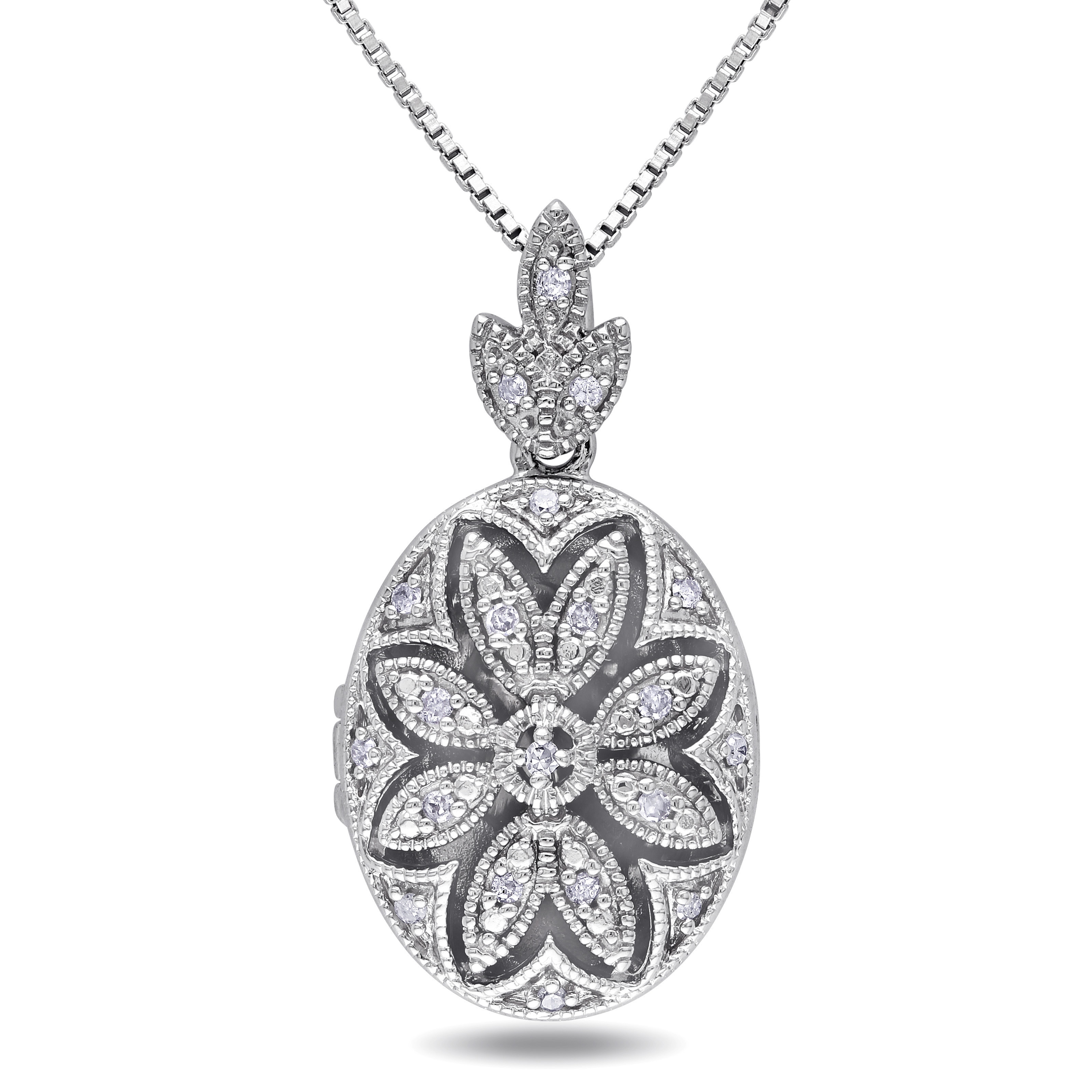 Miadora Sterling Silver Vintage Diamond Locket Necklace