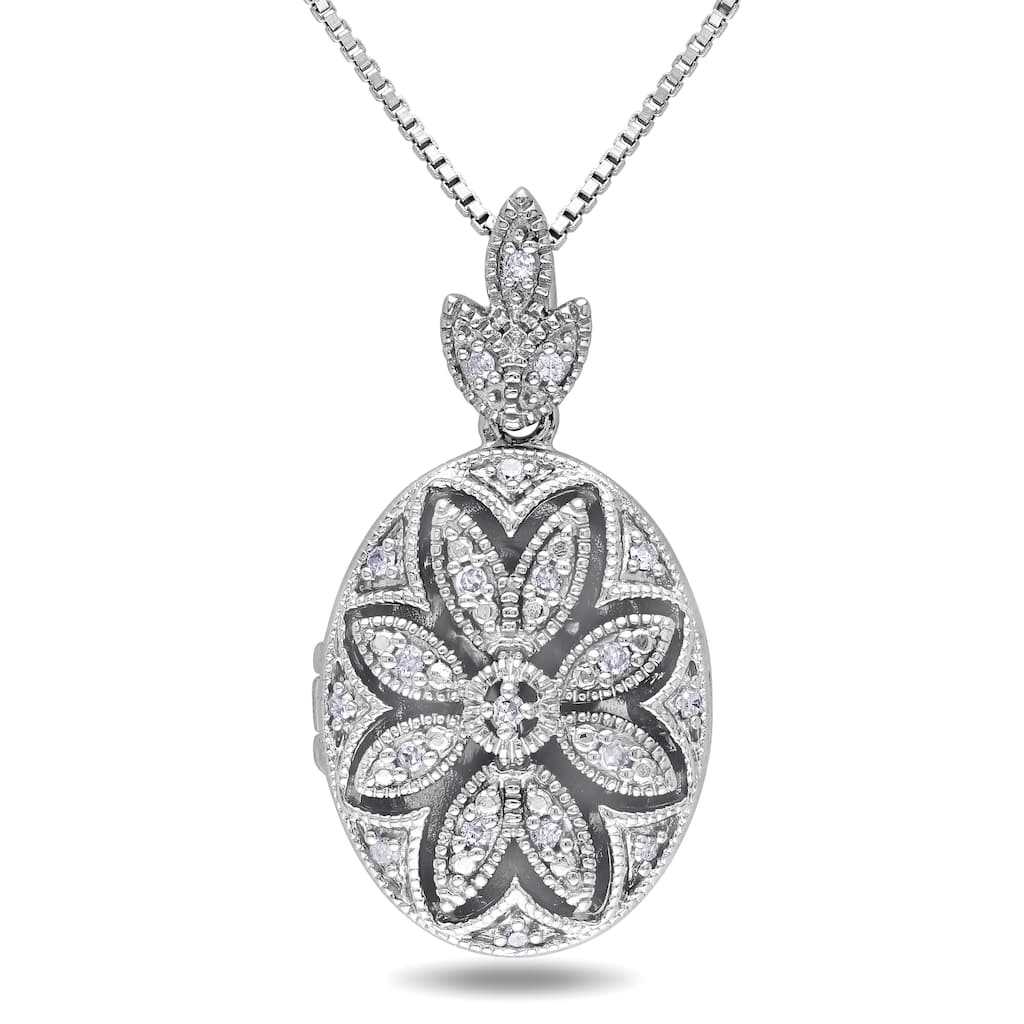 Miadora Sterling Silver Vintage Diamond Locket Necklace